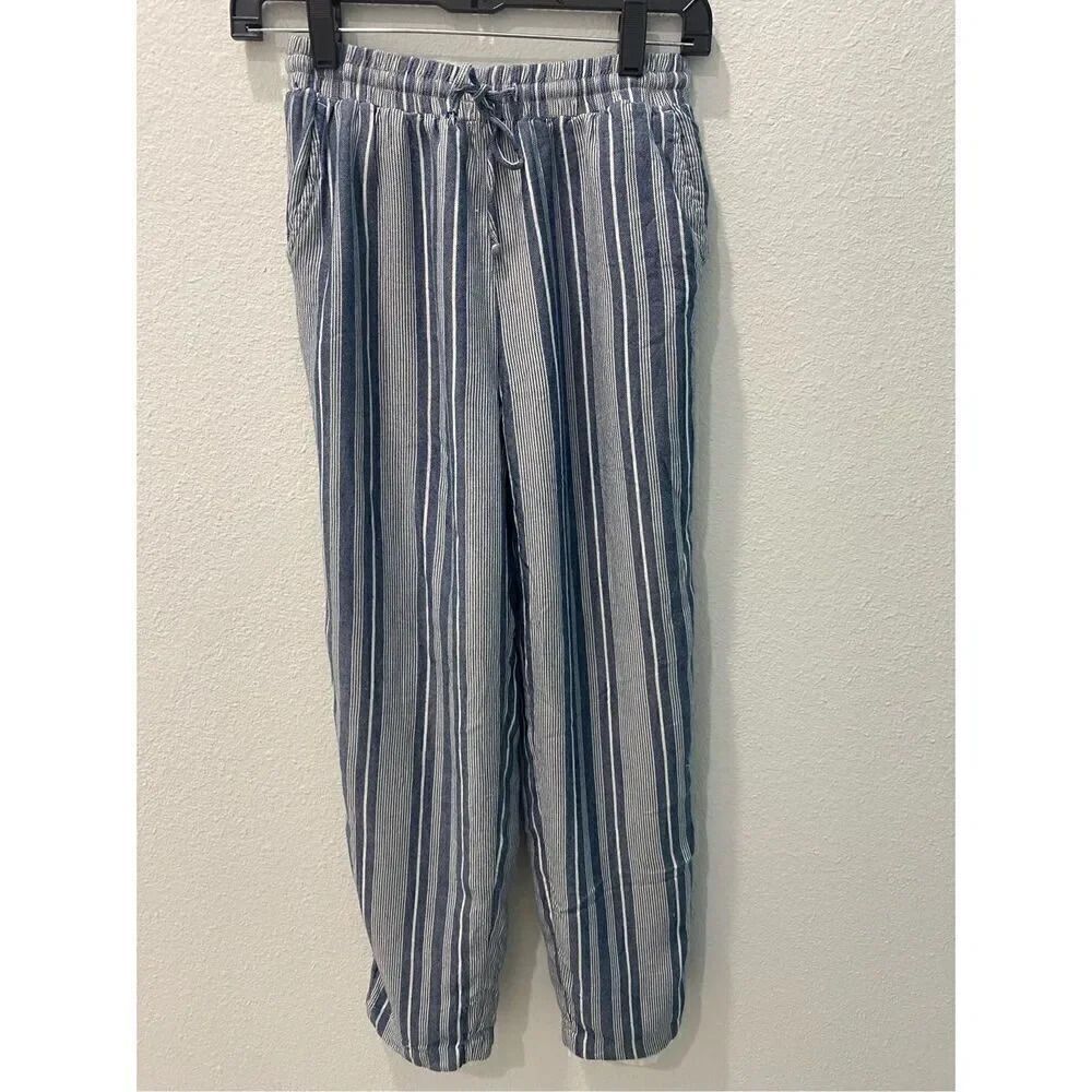American Eagle Linen Blue Striped Pants Size Xs